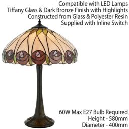 Loops Tiffany Glass Table Lamp Light Dark Bronze & Mackintosh Red Rose Shade i00205 in Clear - thumbnail 2