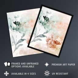 "Artery8 Peony Flowers Teal Blue Pink Light Watercolour Wall Art Print - Size: W24"" x H32""" - thumbnail 2