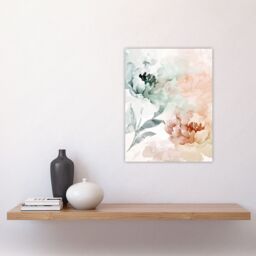 "Artery8 Peony Flowers Teal Blue Pink Light Watercolour Wall Art Print - Size: W24"" x H32""" - thumbnail 4