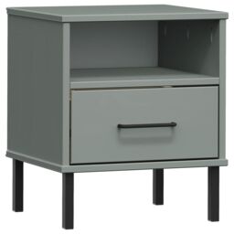 Berkfield Home Bedside Cabinet with Metal Legs Grey Solid Wood Pine OSLO - thumbnail 2