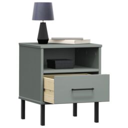 Berkfield Home Bedside Cabinet with Metal Legs Grey Solid Wood Pine OSLO - thumbnail 3