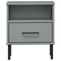 Berkfield Home Bedside Cabinet with Metal Legs Grey Solid Wood Pine OSLO - thumbnail 4