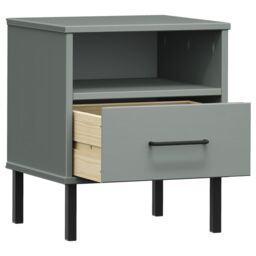 Berkfield Home Bedside Cabinet with Metal Legs Grey Solid Wood Pine OSLO - thumbnail 5