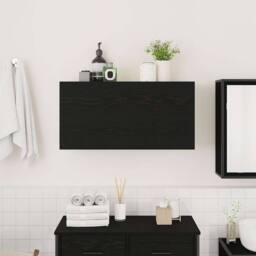 Berkfield Home Bathroom Wall Cabinet Black 80x25x40 cm Engineered Wood - Size: 80 x 25 x 40 cm - thumbnail 3