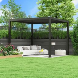 Primrose Charcoal Pergola with Steel Louvered Shutter Roof 3m x 4m in Black - thumbnail 7