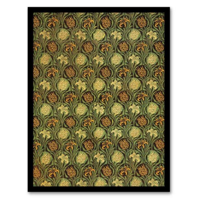 Artery8 William Morris Framed Wall Art Print Tulip & Lily Floral Pattern in Green - Size: A4 - image 1