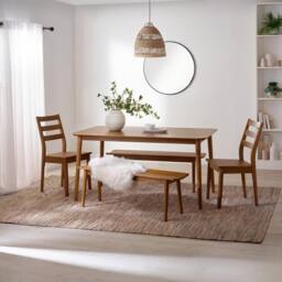 FurnitureboxUK Lynton Large Walnut Effect Wooden Dining Table with 2 Benches & 2 Chairs - thumbnail 1
