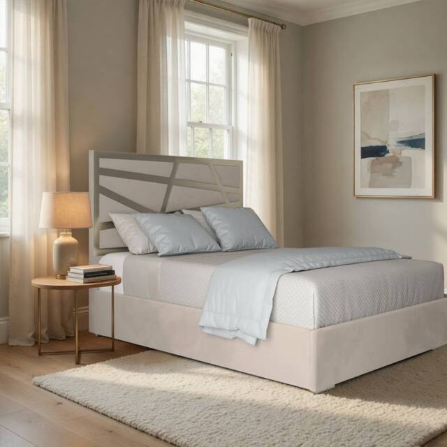 Casani Elveden Upholstered Soft Velvet Beige Metal Designer Bed Frame in Cream - Size: Single - image 1