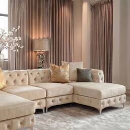 Sofaya Monaco 4 Seater Chesterfield Chaise Sofa Velvet U Shaped Longue in Cream - Size: 4 Person - thumbnail 4