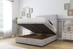"Sloomy Texas Naples Ottoman Bed Base-26"" Strutted Headboard in Silver - Size: Double" - thumbnail 2