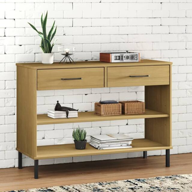 Berkfield Home Console Cabinet with Metal Legs Brown Solid Wood Pine OSLO - image 1