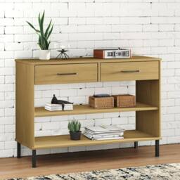 Berkfield Home Console Cabinet with Metal Legs Brown Solid Wood Pine OSLO - thumbnail 1