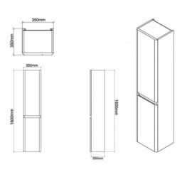 Clifton Grey Gloss Bathroom Wall Mounted Tall Storage Unit 350mm Wide - thumbnail 3
