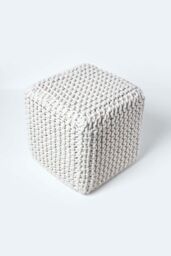 Homescapes Cube Cotton Knitted Pouffe Footstool in Natural - thumbnail 3