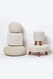 Homescapes Cube Cotton Knitted Pouffe Footstool in Natural - thumbnail 5