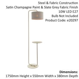Loops Satin Champagne Floor Lamp & Side Table - 1750mm Height - 38cm Grey Fabric Shade - thumbnail 2