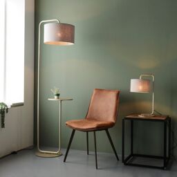 Loops Satin Champagne Floor Lamp & Side Table - 1750mm Height - 38cm Grey Fabric Shade - thumbnail 5