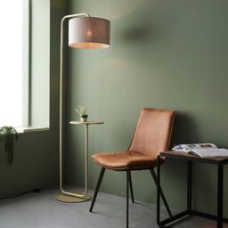 Loops Satin Champagne Floor Lamp & Side Table - 1750mm Height - 38cm Grey Fabric Shade - thumbnail 4