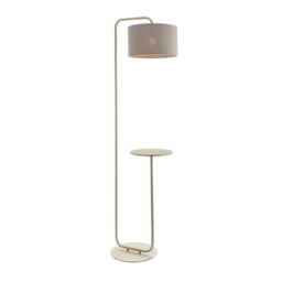 Loops Satin Champagne Floor Lamp & Side Table - 1750mm Height - 38cm Grey Fabric Shade - thumbnail 1