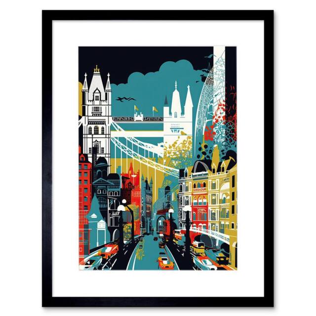 "Artery8 London Iconic Landmarks Modern Abstract Cityscape Framed Art Print - Size: W12"" x H16""" - image 1