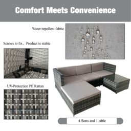 Alivio 3-Seater Rattan Corner Sofa Set with Coffee Table, PE Garden Furniture, Outdoor Patio Lounge Set, Weatherproof UV Cushions (Grey) in Grey - thumbnail 8