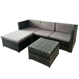 Alivio 3-Seater Rattan Corner Sofa Set with Coffee Table, PE Garden Furniture, Outdoor Patio Lounge Set, Weatherproof UV Cushions (Grey) in Grey - thumbnail 4