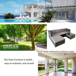 Alivio 3-Seater Rattan Corner Sofa Set with Coffee Table, PE Garden Furniture, Outdoor Patio Lounge Set, Weatherproof UV Cushions (Grey) in Grey - thumbnail 9