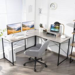 Costway L-Shaped Corner Computer Desk Reversible Study Writing Desk Workstation Home Office Laptop Table Grey - thumbnail 3