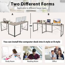 Costway L-Shaped Corner Computer Desk Reversible Study Writing Desk Workstation Home Office Laptop Table Grey - thumbnail 5