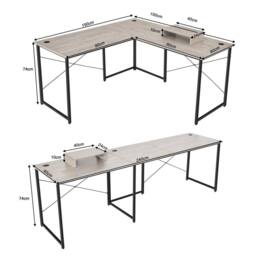Costway L-Shaped Corner Computer Desk Reversible Study Writing Desk Workstation Home Office Laptop Table Grey - thumbnail 2
