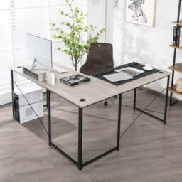 Costway L-Shaped Corner Computer Desk Reversible Study Writing Desk Workstation Home Office Laptop Table Grey - thumbnail 4