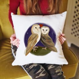 Afewhometruths Gift for Couples Mates for Life Couple's Barn Owls Love Cushion - Anniversary, Wedding Gift in Off-White - Size: 40 cm x 40 cm - thumbnail 1