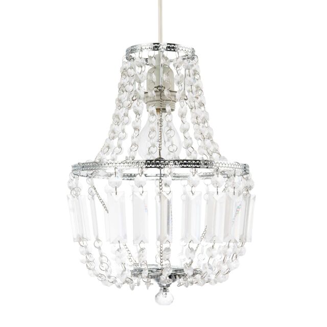 Happy Homewares Traditional Vintage Style Pendant Lighting Shade with Clear Acrylic in Silver
