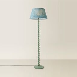 ValueLights Bobbin Bobbles Floor Lamp with Leaf Pleated Taper Lamp Shade & Bulb in Pale Green - thumbnail 3
