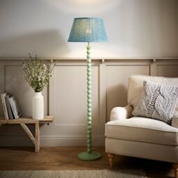 ValueLights Bobbin Bobbles Floor Lamp with Leaf Pleated Taper Lamp Shade & Bulb in Pale Green - thumbnail 2