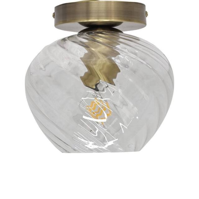 First Choice Lighting Bradson - Clear Swirl Glass Antique Brass Ceiling Light Fitting - image 1