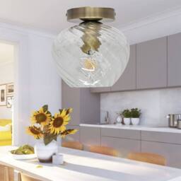 First Choice Lighting Bradson - Clear Swirl Glass Antique Brass Ceiling Light Fitting - thumbnail 4