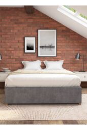 Aspire Upholstered Platform Ottoman Bed Frame in Plush Velvet Fabric in Grey - Size: Small Double - thumbnail 2