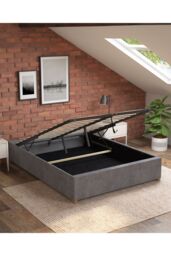 Aspire Upholstered Platform Ottoman Bed Frame in Plush Velvet Fabric in Grey - Size: Small Double - thumbnail 3