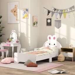 ZONEKIZ Rabbit Design Toddler Bed Frame, for Ages 3-6 Years, 143 x 74 x 75cm - White - Size: Single - thumbnail 2