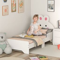 ZONEKIZ Rabbit Design Toddler Bed Frame, for Ages 3-6 Years, 143 x 74 x 75cm - White - Size: Single - thumbnail 1