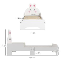 ZONEKIZ Rabbit Design Toddler Bed Frame, for Ages 3-6 Years, 143 x 74 x 75cm - White - Size: Single - thumbnail 3