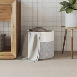 Berkfield Home Storage Basket Grey & White √ò40x35 cm Cotton - Size: 40x35 cm