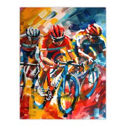 "Artery8 Cyclists Racing Colourful Sport Painting Wall Art Print - Size: W12"" x H16""" - thumbnail 1
