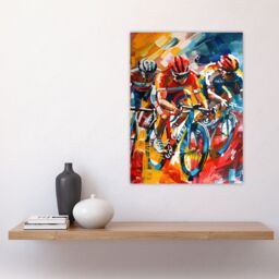 "Artery8 Cyclists Racing Colourful Sport Painting Wall Art Print - Size: W12"" x H16""" - thumbnail 4