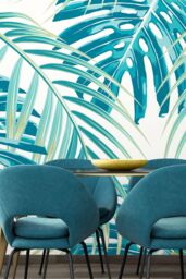 Origin Murals Tropical Leaves Wall Mural in Teal - Size: W300 cm x H240 cm - thumbnail 1