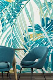 Origin Murals Tropical Leaves Wall Mural in Teal - Size: W300 cm x H240 cm - thumbnail 2