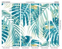 Origin Murals Tropical Leaves Wall Mural in Teal - Size: W300 cm x H240 cm - thumbnail 4