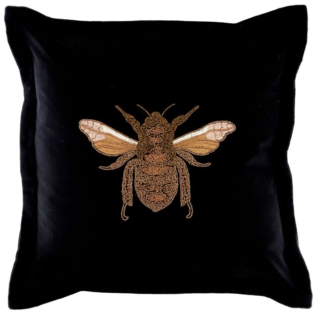 Voyage Maison Layla Velvet Embroidered Bee Cushion in Black - Size: 50 cm x 50 cm - image 1