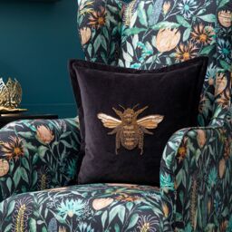 Voyage Maison Layla Velvet Embroidered Bee Cushion in Black - Size: 50 cm x 50 cm - thumbnail 2